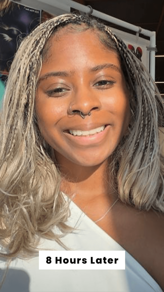 Curry 8 hours after applying the Danessa Myricks Blurring Balm Powder