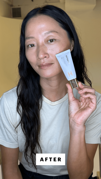 Allure tester after applying the Hourglass Veil Hydrating Skin Tint